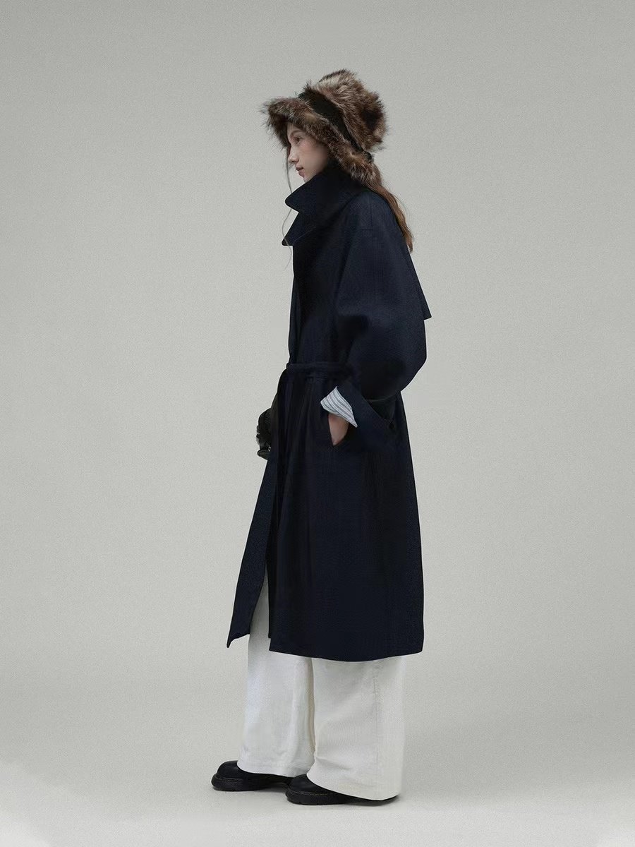 Wide Lapel Long Trench Coat - 图片 3