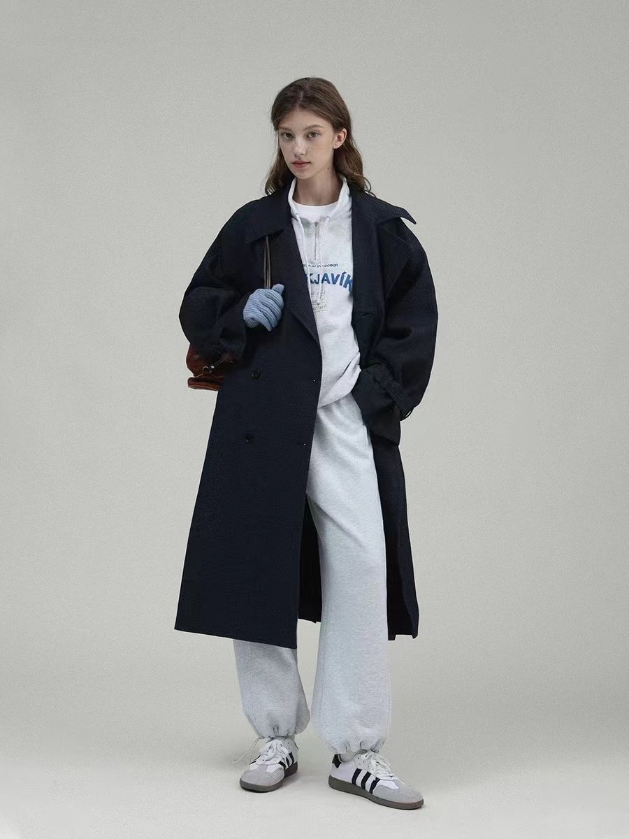 Wide Lapel Long Trench Coat - 图片 2