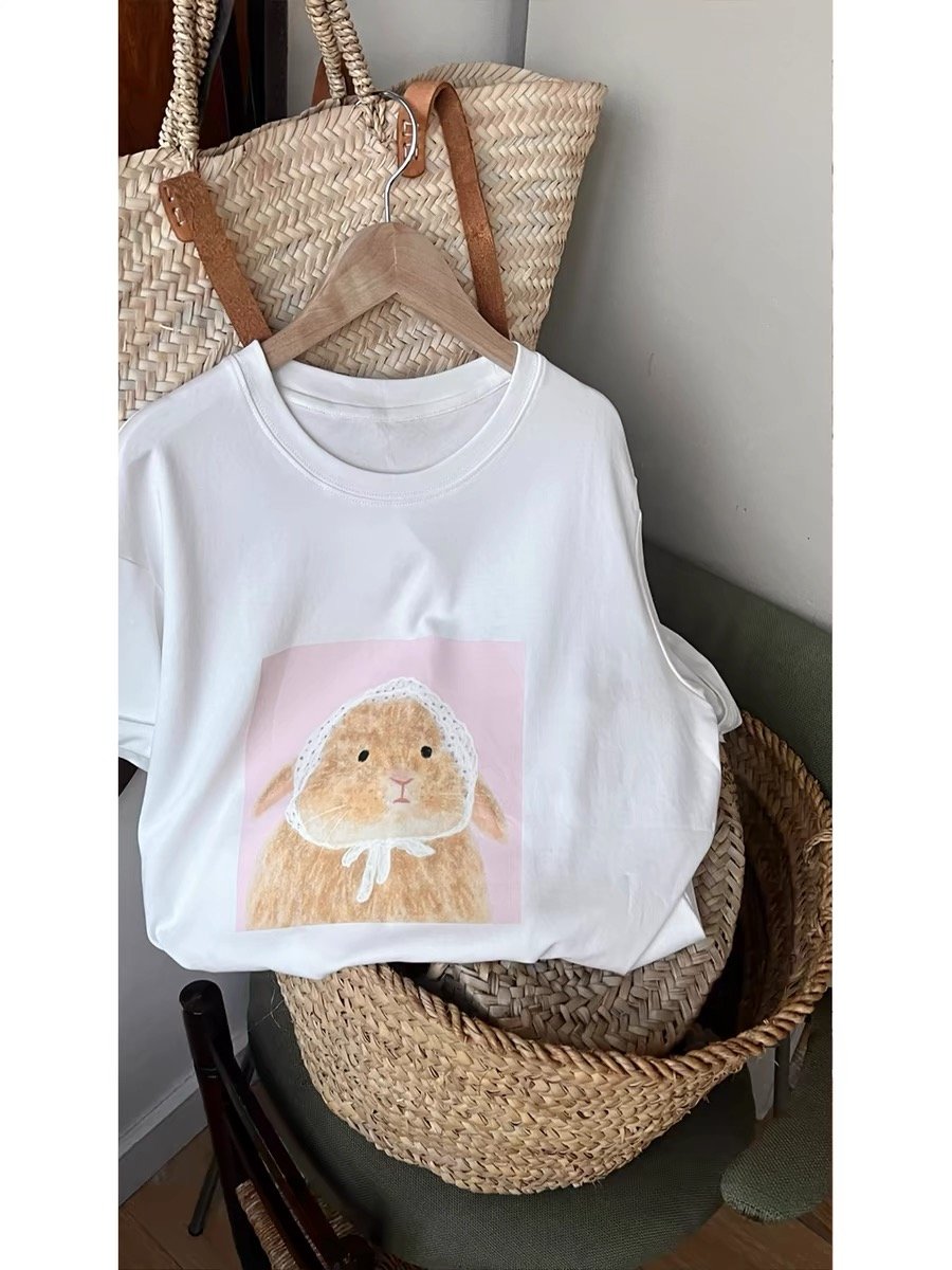 Cat Print Cotton Short-Sleeve T-Shirt - 图片 3