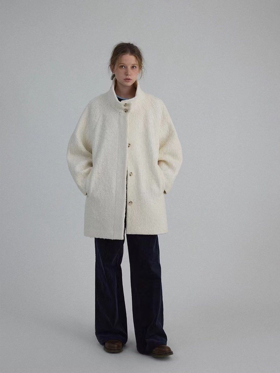 Vintage Sherpa Fleece Stand-Collar Windproof Mid-Length Coat - 图片 2