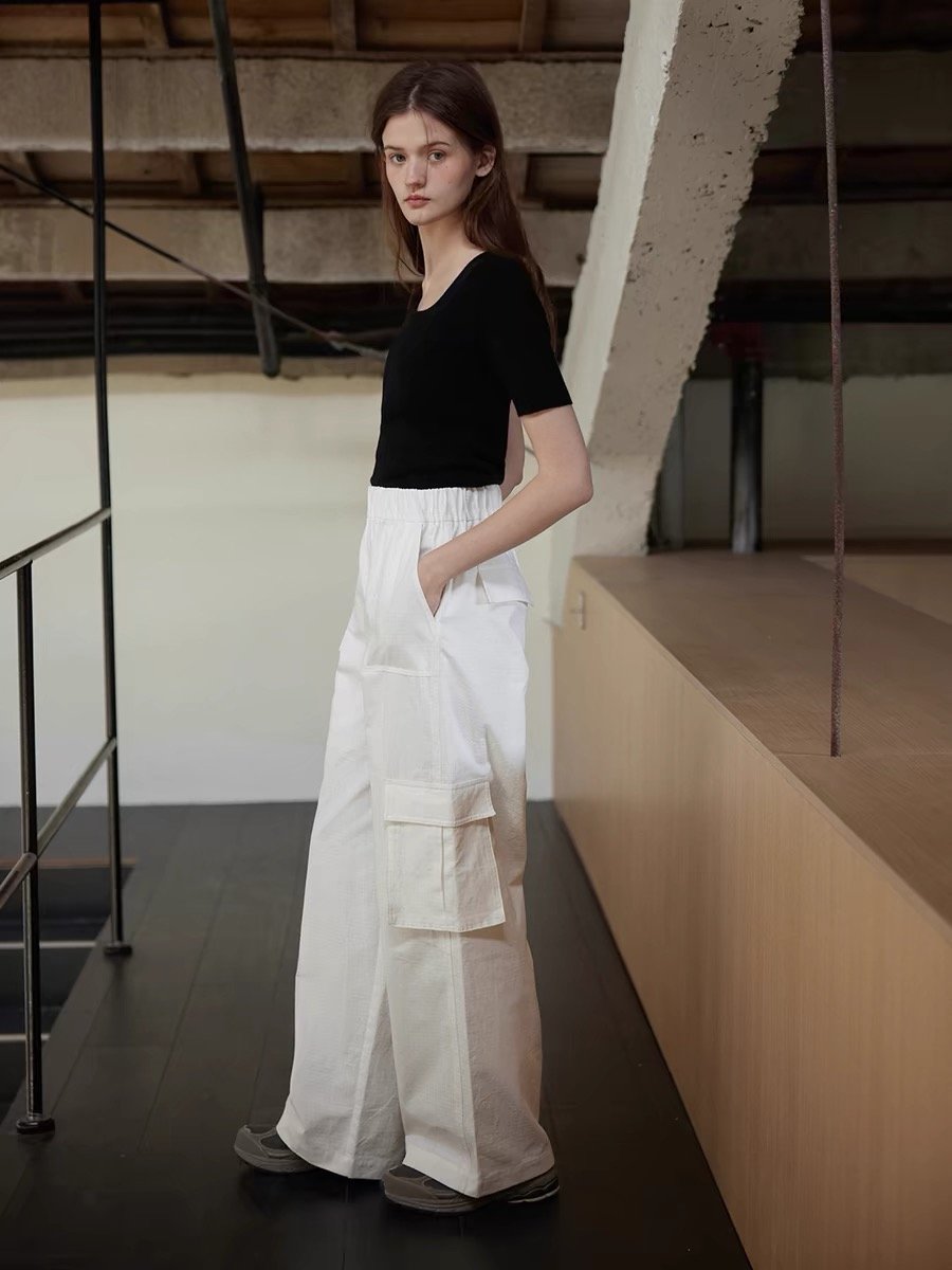 Large Pocket Casual Straight-Leg Pants - 图片 3