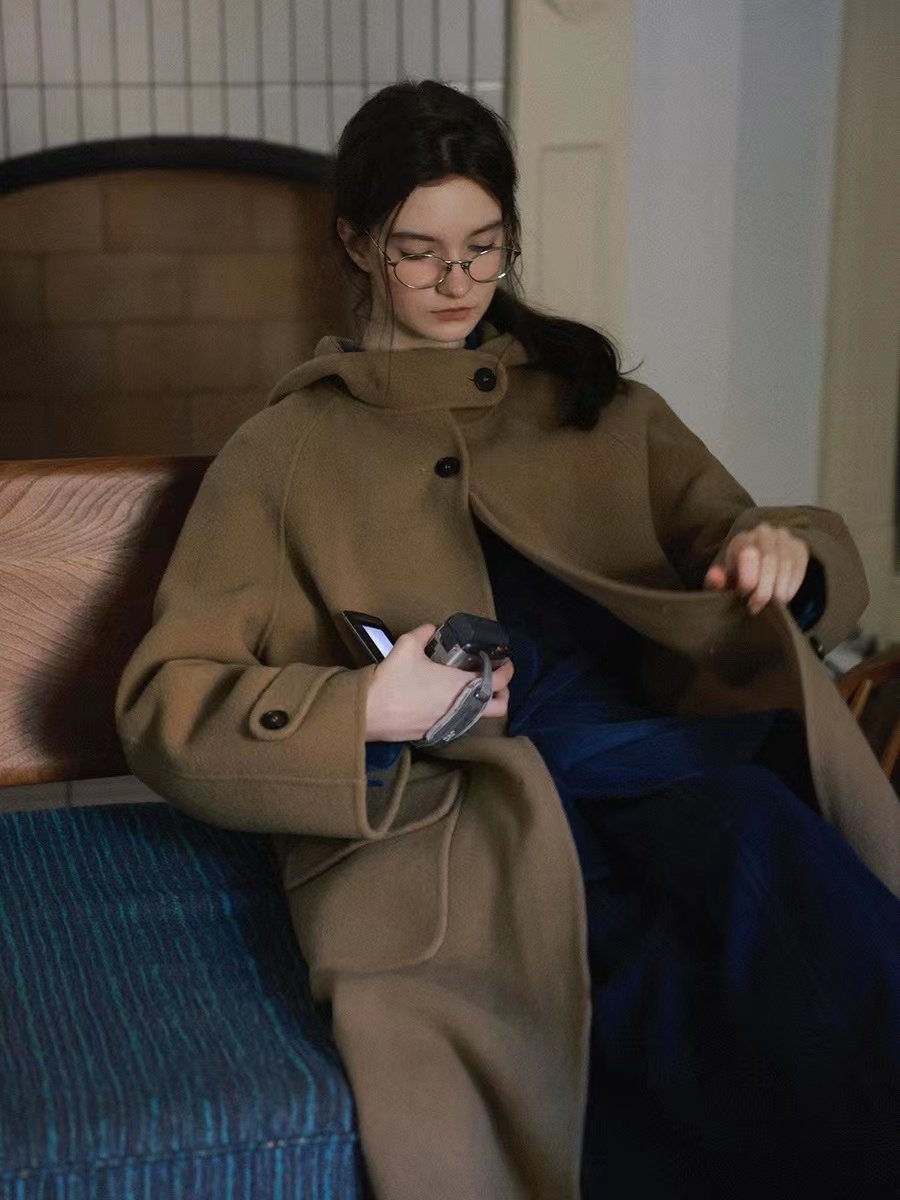 Vintage Sheepskin Hooded Mid-Length Coat - 图片 3