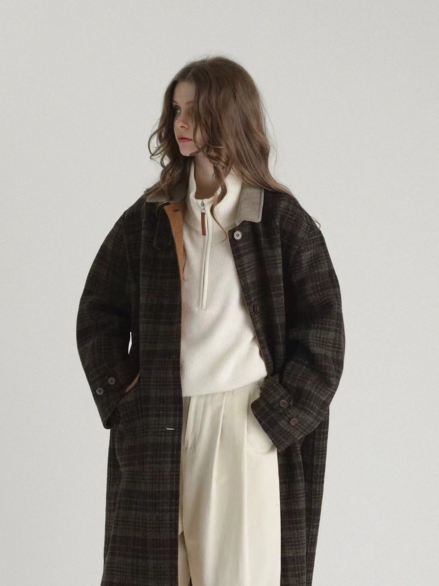 Vintage Wool Coat with Notched Lapel - 图片 2