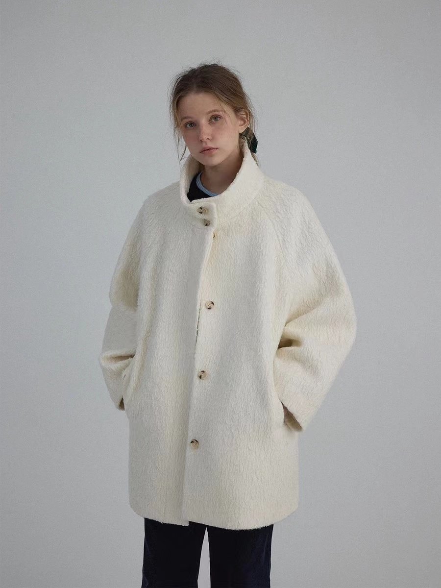 Vintage Sherpa Fleece Stand-Collar Windproof Mid-Length Coat - 图片 3