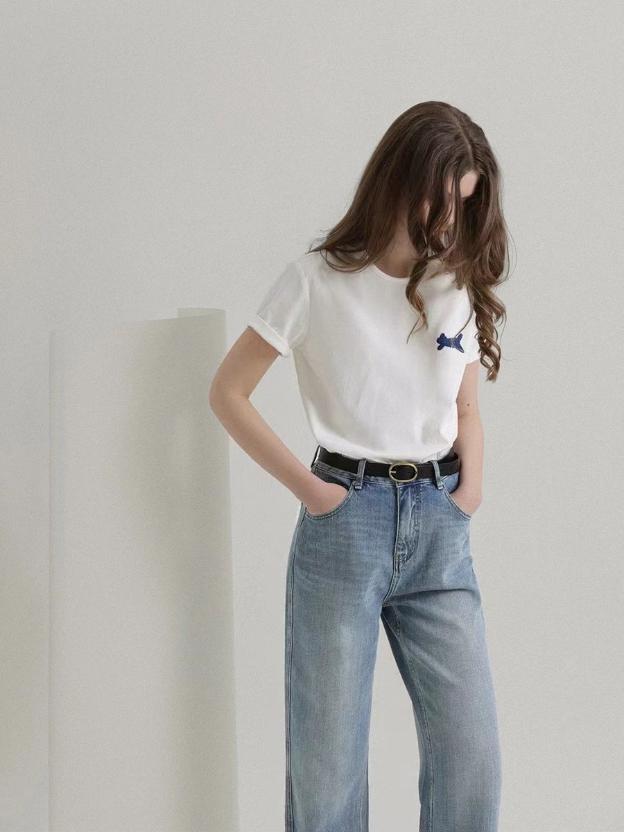 Embroidered Women's Summer Round Neck T-shirt - 图片 4