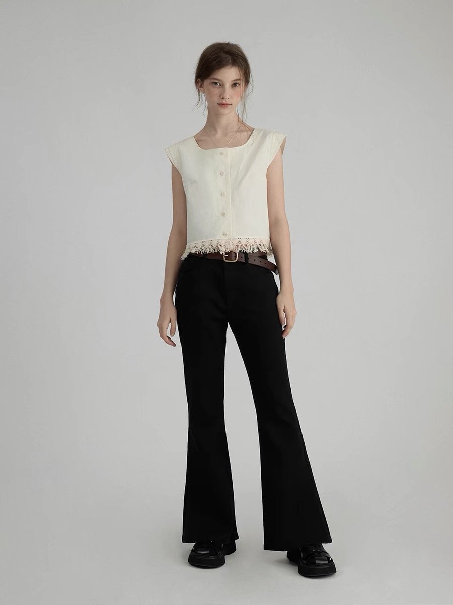 Marble Print Wide-Leg Jeans - 图片 3