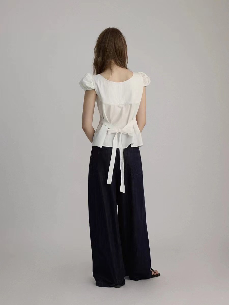 Cinched Waist Tie Short Sleeve T-shirt for Women - 图片 2