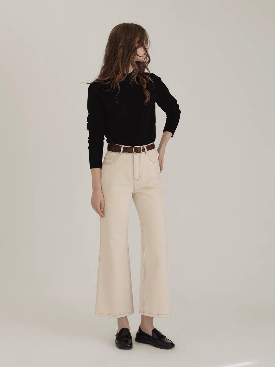 Pure Cotton High-Waisted Slim-Fit Jeans - 图片 3