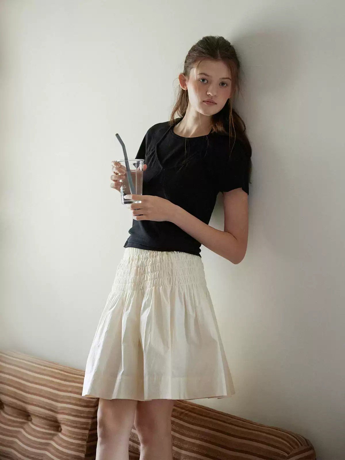 Vintage Smocked A-Line Flare Mini Skirt - 图片 4