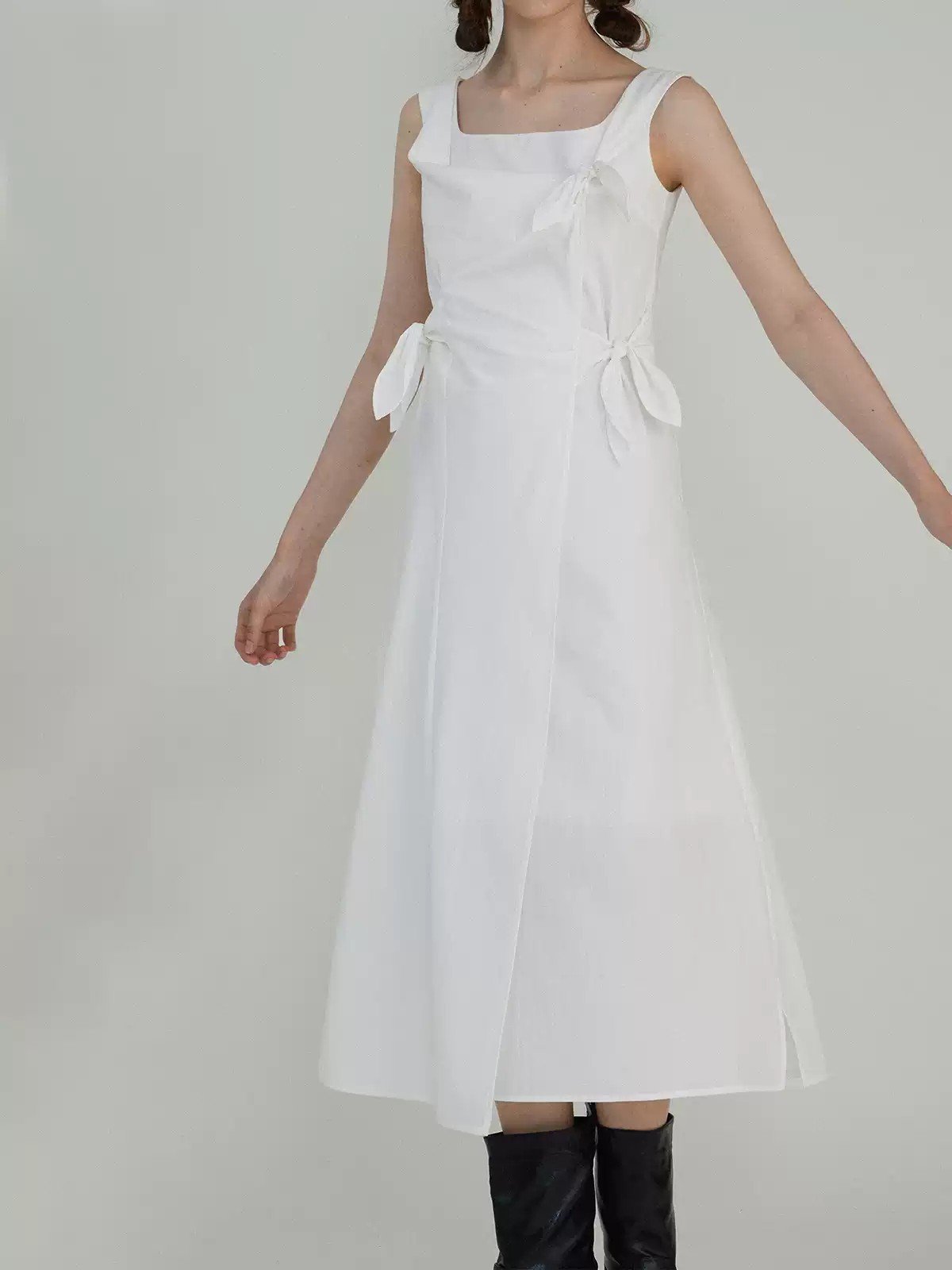 Vintage Square Neck Waist-Cinching Dress - 图片 4