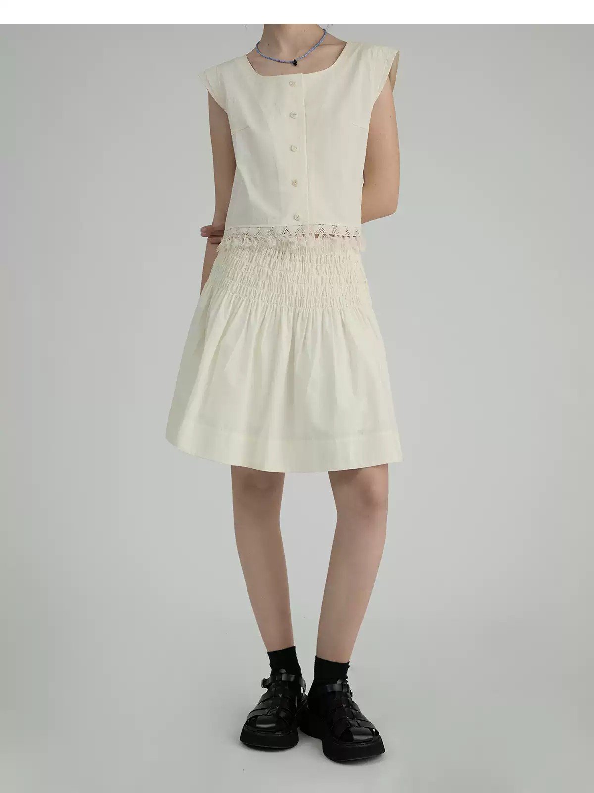Vintage Smocked A-Line Flare Mini Skirt - 图片 3