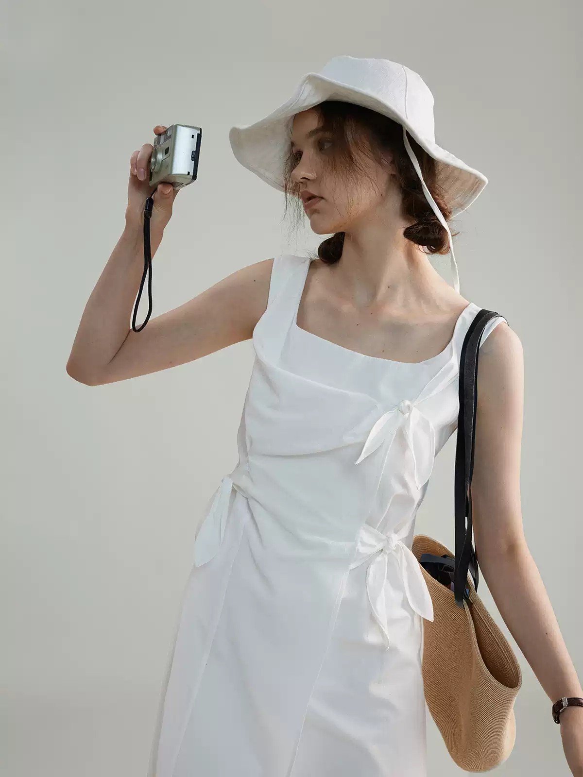 Vintage Square Neck Waist-Cinching Dress - 图片 3