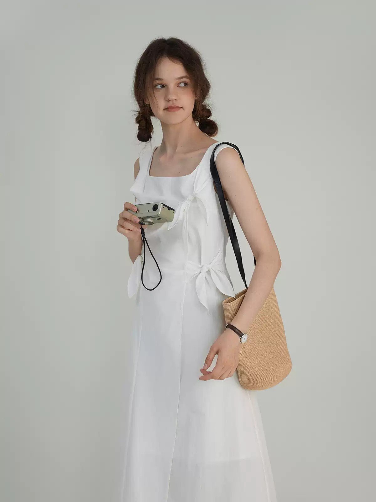 Vintage Square Neck Waist-Cinching Dress - 图片 2
