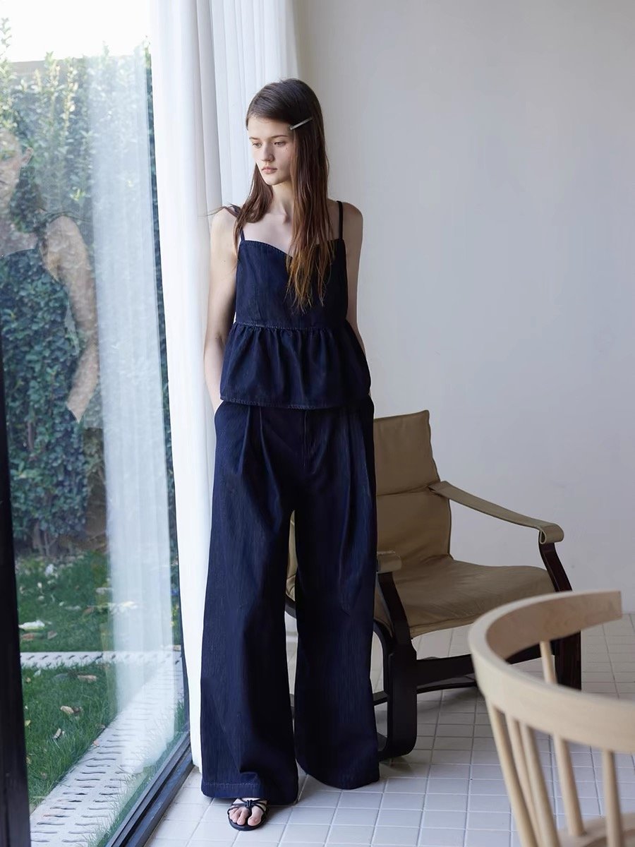 Washed Denim Casual Wide-Leg Pants - 图片 3