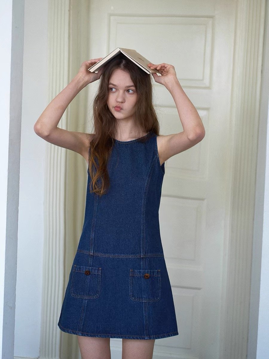 Vintage Denim Tank Dress - 图片 2