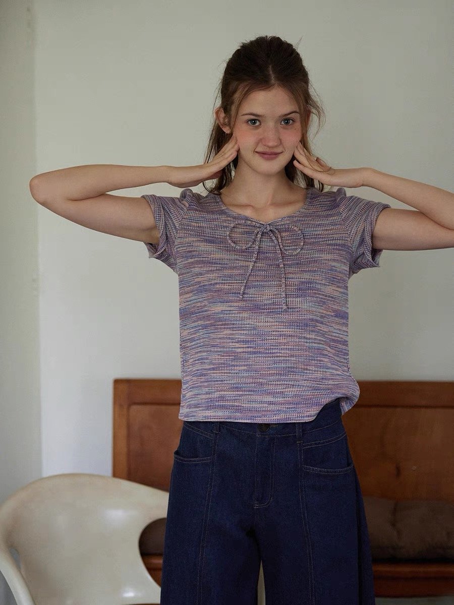 Striped Rainbow Bow Short-Sleeve T-Shirt - 图片 4