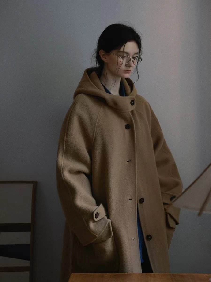 Vintage Sheepskin Hooded Mid-Length Coat - 图片 2