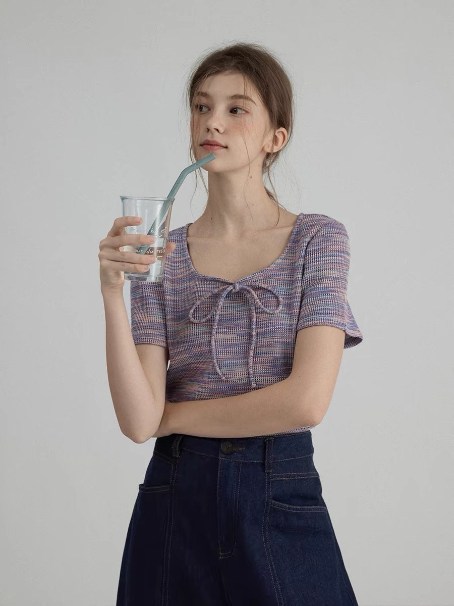Striped Rainbow Bow Short-Sleeve T-Shirt - 图片 3