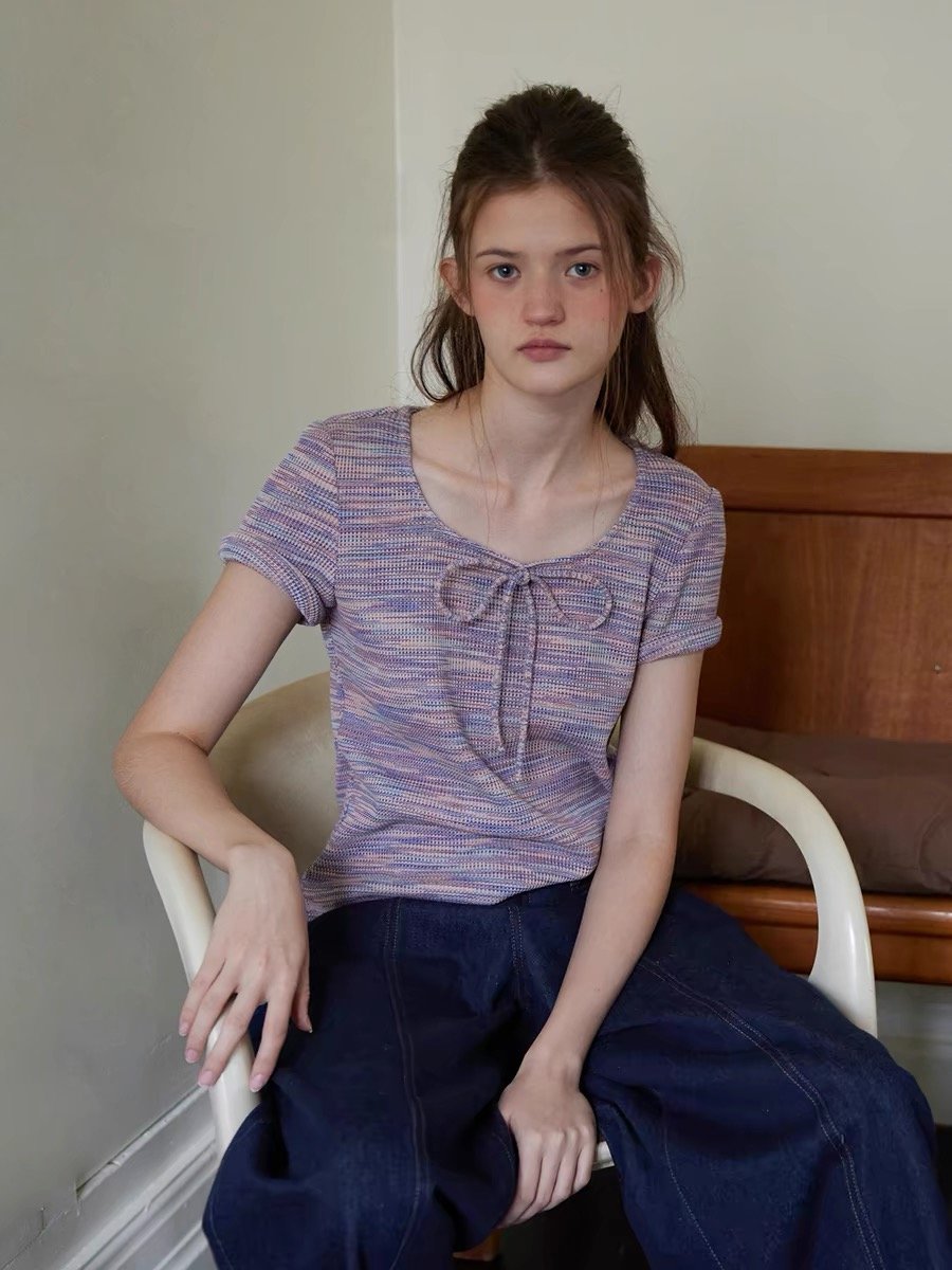 Striped Rainbow Bow Short-Sleeve T-Shirt - 图片 2