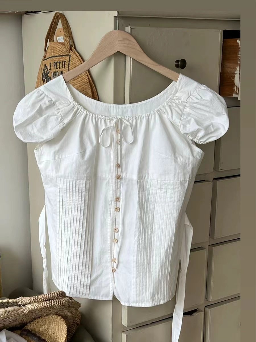 Cinched Waist Tie Short Sleeve T-shirt for Women - 图片 3